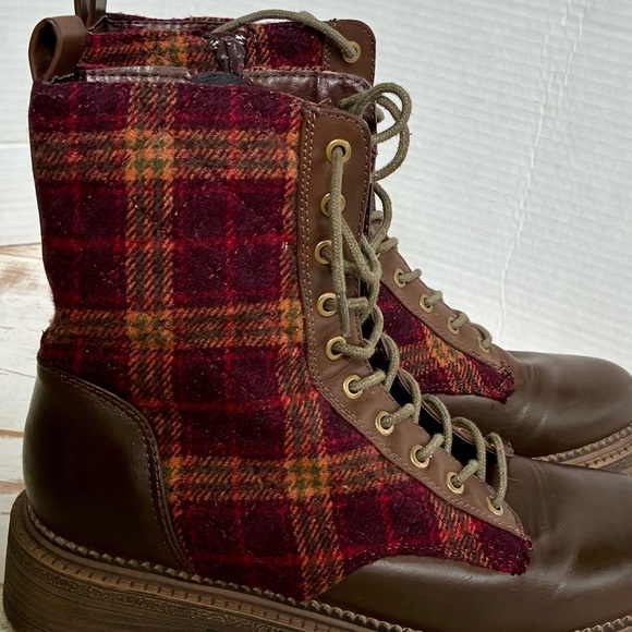 ROCK & CANDY Max booties BROWN & plaid lace-up ankle boot preppy grunge sz 8 EUC - Picture 11 of 11